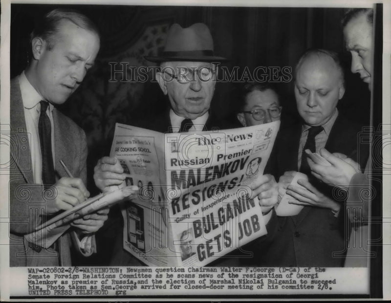 Load image into Gallery viewer, 1955 Press Photo Walter George Questioned by Press on Senate Foreign Relations
