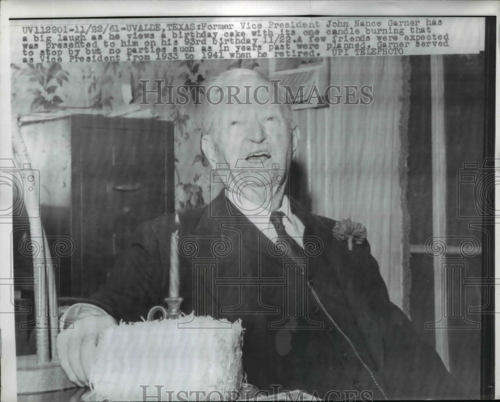 1961 Press Photo John Garner with Cake on 93rd Birthday, Uvalde, Texas