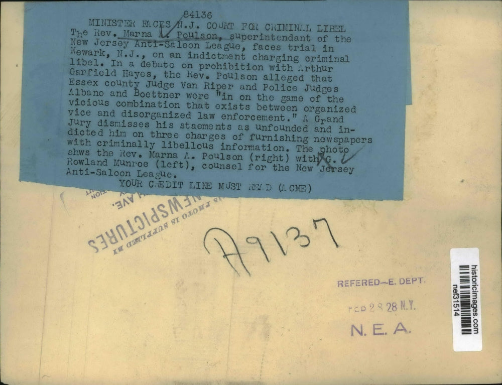 1928 Press Photo Reverend Marna Poulson of the Anti-Saloon Club is on trial