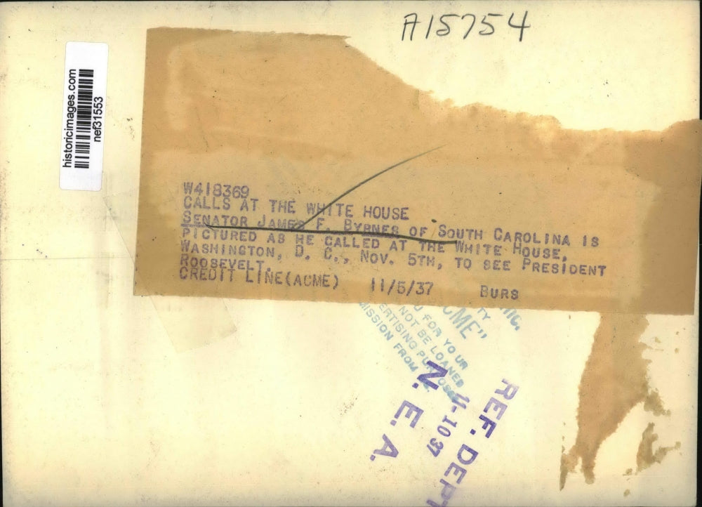 1937 Press Photo Senator James F Byrnes of South Carolina at White House