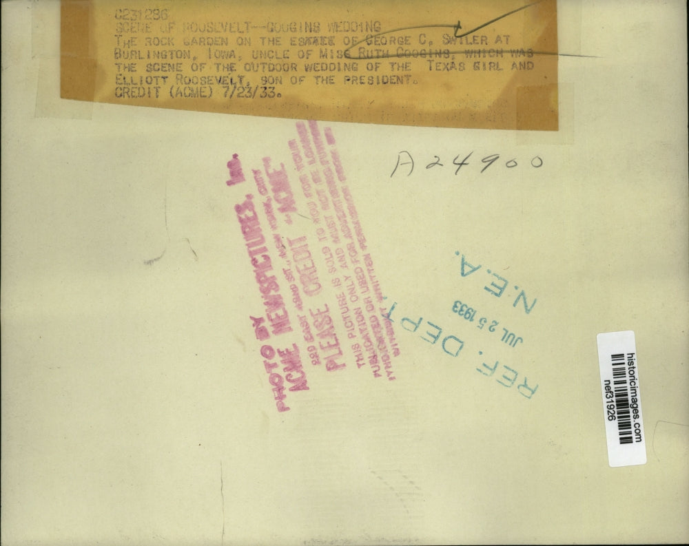 1933 Press Photo George Swiler Estate Rock Garden Used for Roosevelt Wedding