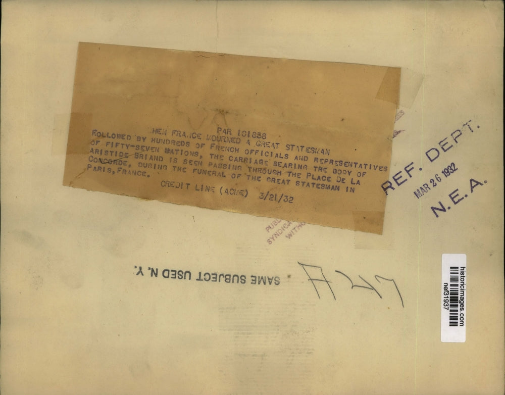 1932 Press Photo Carriage Bearing of the Body of Aristide Briand - nef31937