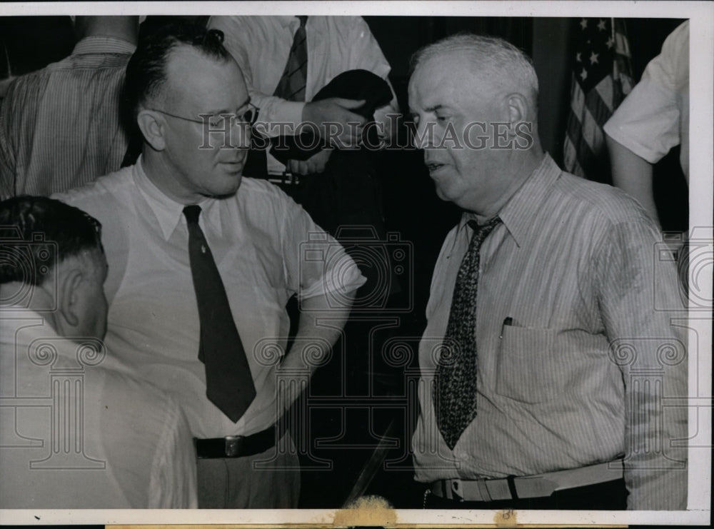 1938 Press Photo Robert Armstrong, Arthur Kjellquist North Shore Electric Strike