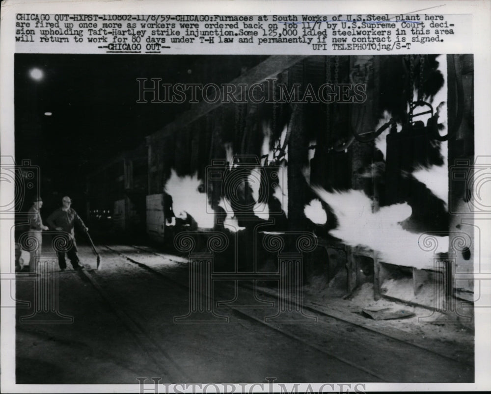 1959 Press Photo South Works US Steel Plant Furnaces After Injunction is Held Up