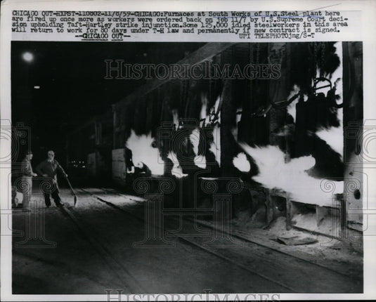1959 Press Photo South Works US Steel Plant Furnaces After Injunction is Held Up