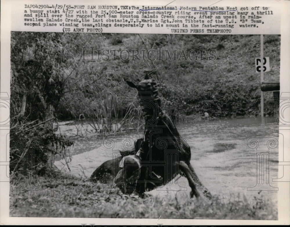 1958 Press Photo Sam Houston, TX- Int'l Modern Pentahlon off to Bumpy Start