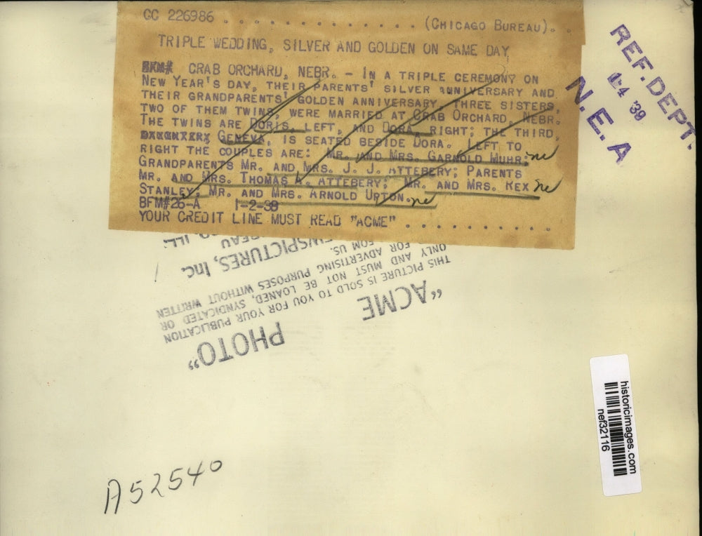 1938 Press Photo Crab Orchard, NE- Family Celebrates Joint Silver/Gold Anniv.