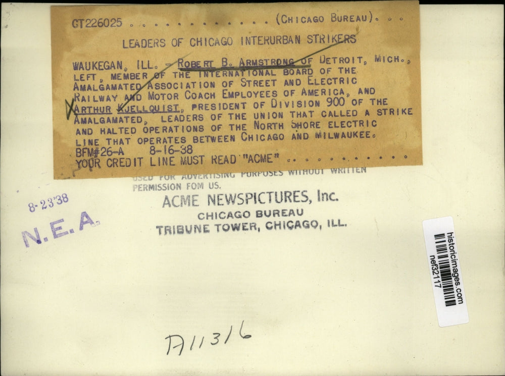 1938 Press Photo Waukegan, IL- Robert B. Armstrong and Arthur Kjellquist