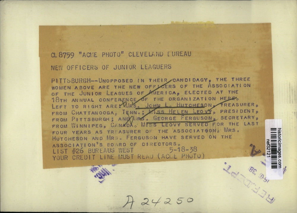 1938 Press Photo Pittsburgh, PA- Unopposed Women Are New Officers of Association