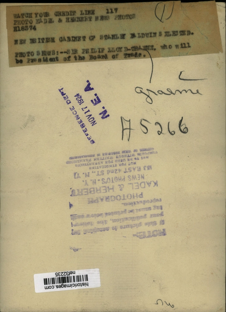 1924 Press Photo New President of the Board of Trade, Sir Phillip Lloyd