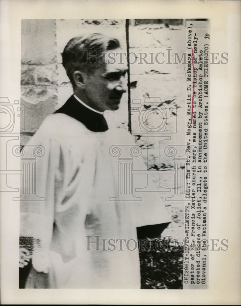 1949 Press Photo Martin D. McNamara, Bishop Joliet, Illinois - nef32321