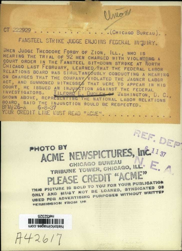 Load image into Gallery viewer, 1937 Press Photo Tilford E. Dudley of National Labor Relations Board - nef32325
