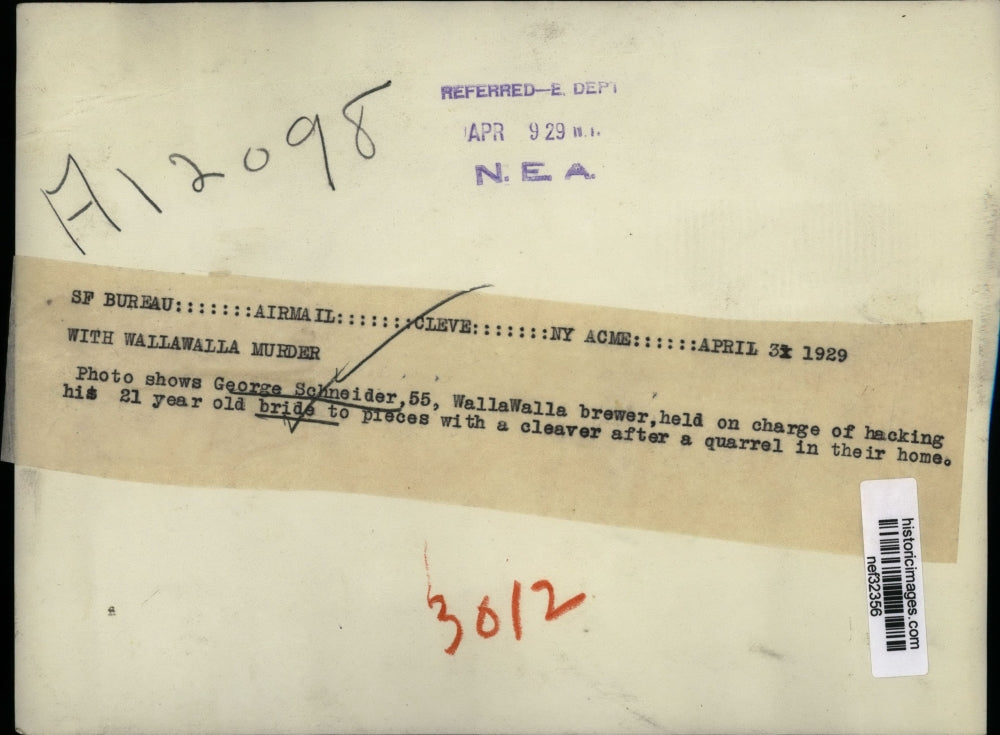 1929 Press Photo George Schneider, Charged with Murder - nef32356