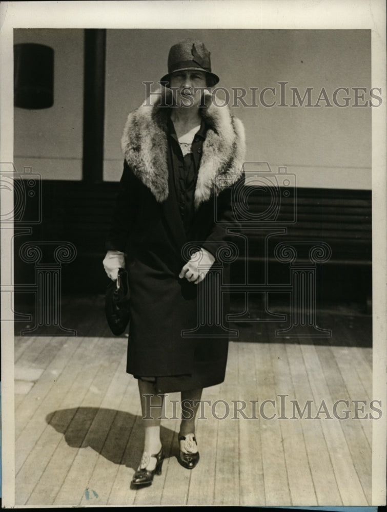 1929 Press Photo Eleanora Sears Arriving in New York on SS Berengaria