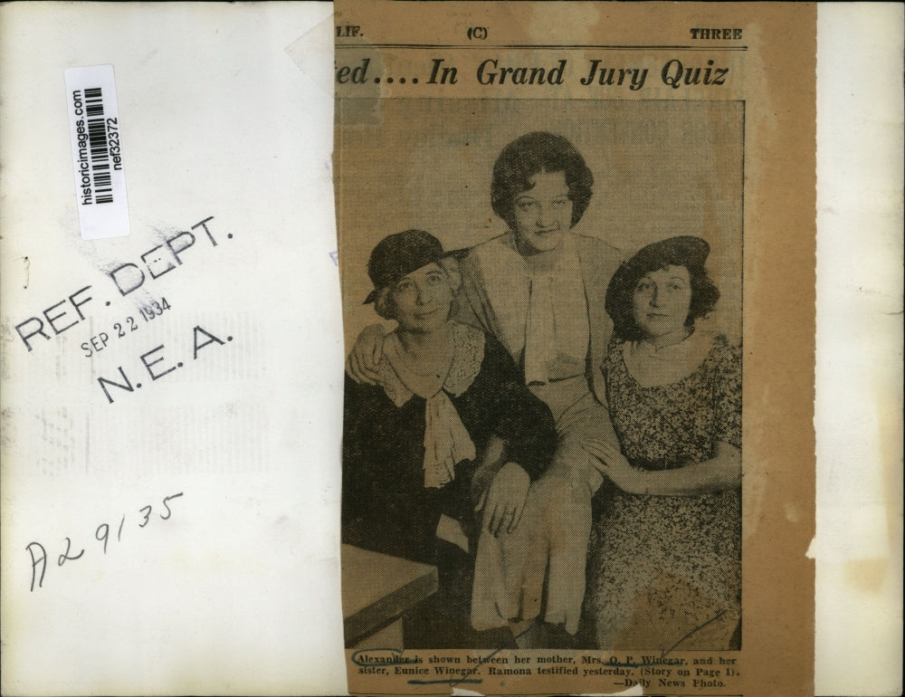 1934 Press Photo Ramona Alexander, Mother Mrs. O.P. Winegar, Sister Eunlee