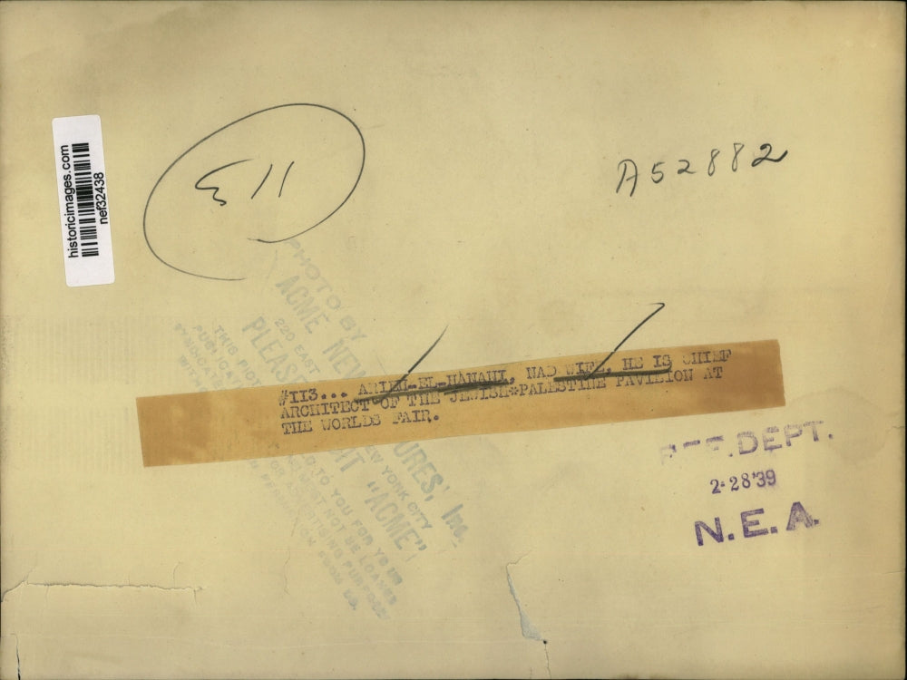 1939 Press Photo Ariel El-Hanani & Wife, Architect - nef32438