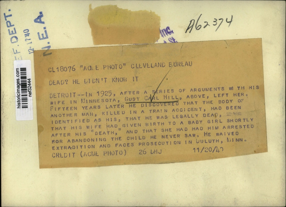 1940 Press Photo Gust Carl Hill - nef32444