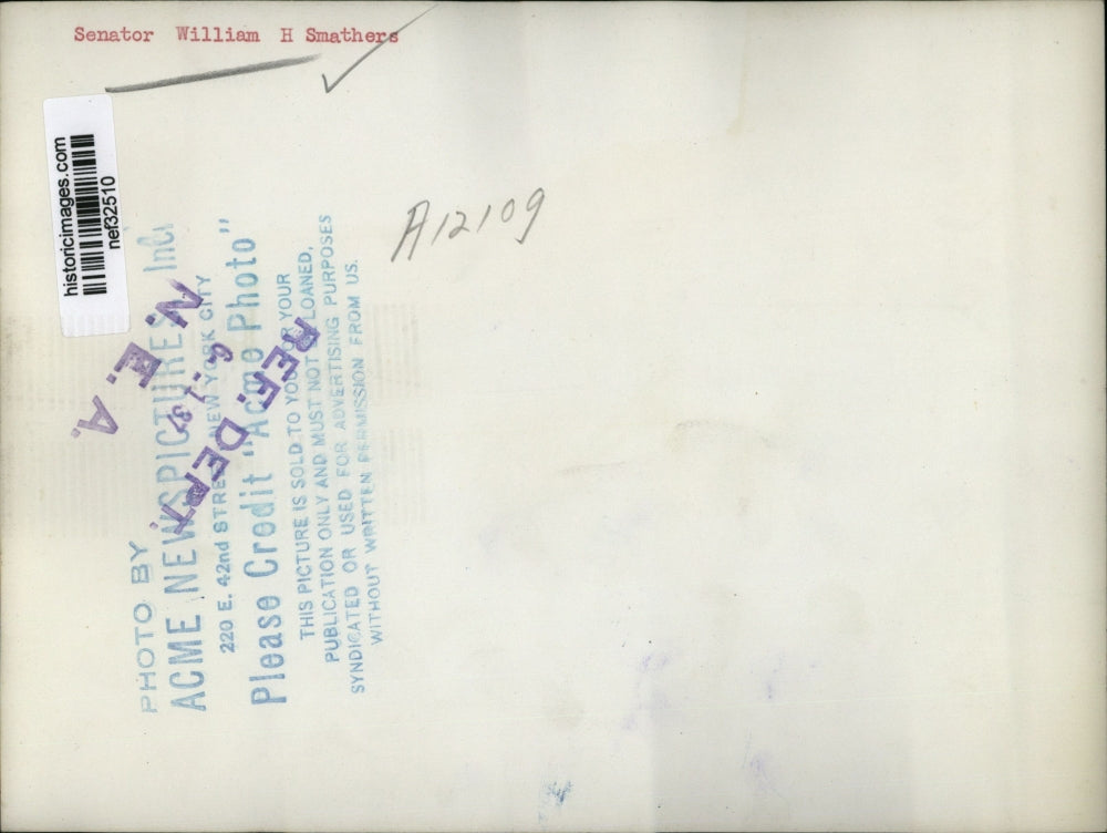 1937 Press Photo Senator William Smathers of New Jersey - nef32510