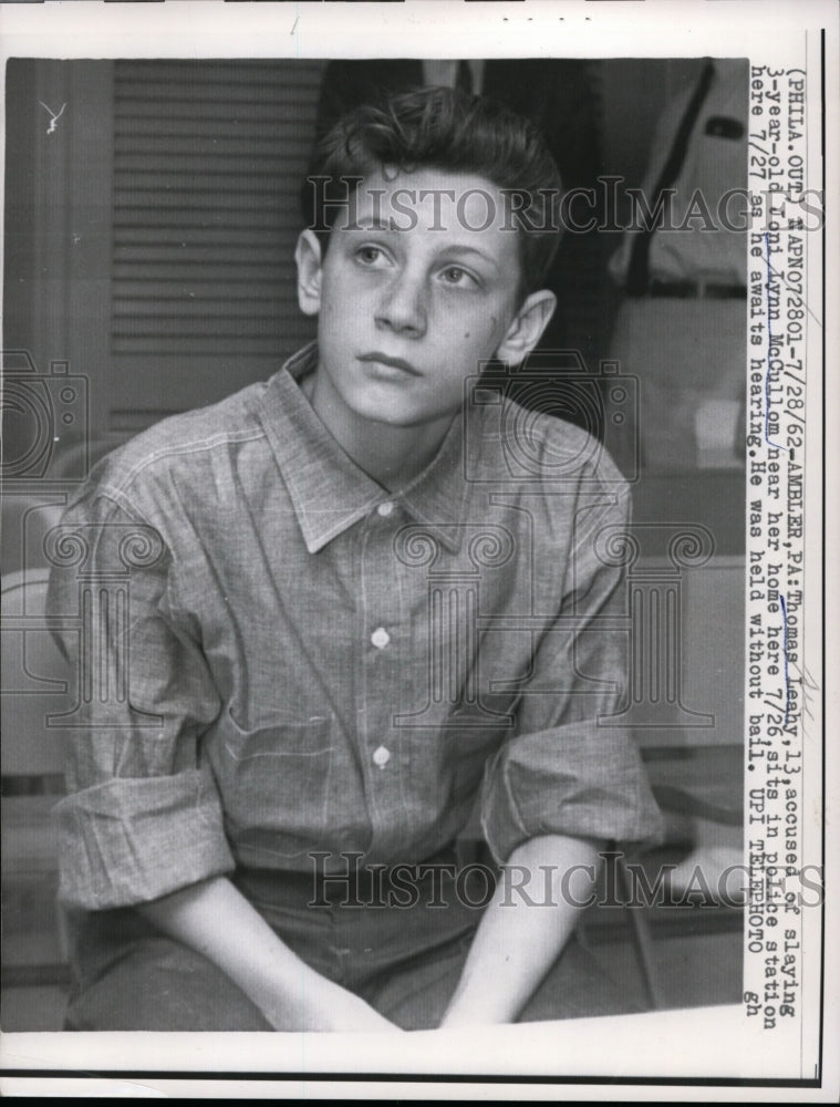 1962 Press Photo Thomas Leahy Accused of Joni Lynn McCullom Murder, Ambler, PA