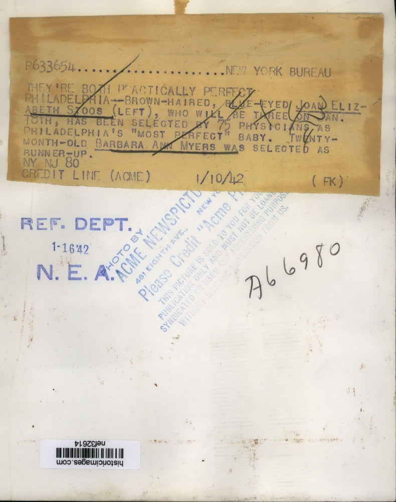 1942 Press Photo Joan Elizabeth Stoos Most Perfect Baby & Barbara Myers Runnerup