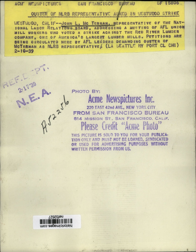 1939 Press Photo John McTernan National Labor Relations Board Discusses Strike