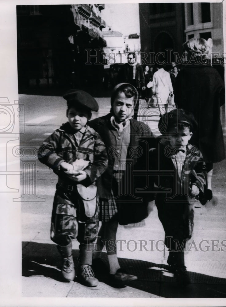 1963 Press Photo Small Boy Wears Imitation of French Combat Parachute Uniform