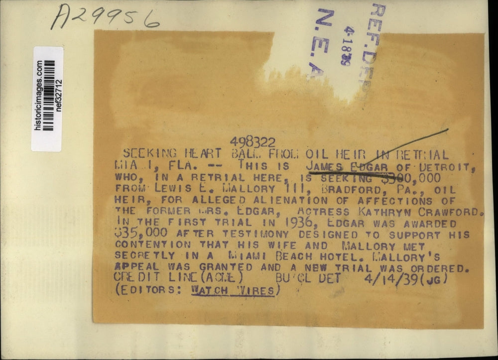 1939 Press Photo James Edgar of Detroit - nef32712