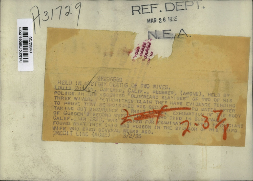 1935 Press Photo Louis Gosden, Murder Suspect - nef32738