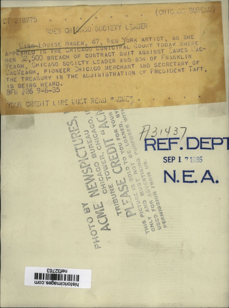 1935 Press Photo Ms Loise Hagen in Court Today Where Her Law Suit is Being Heard