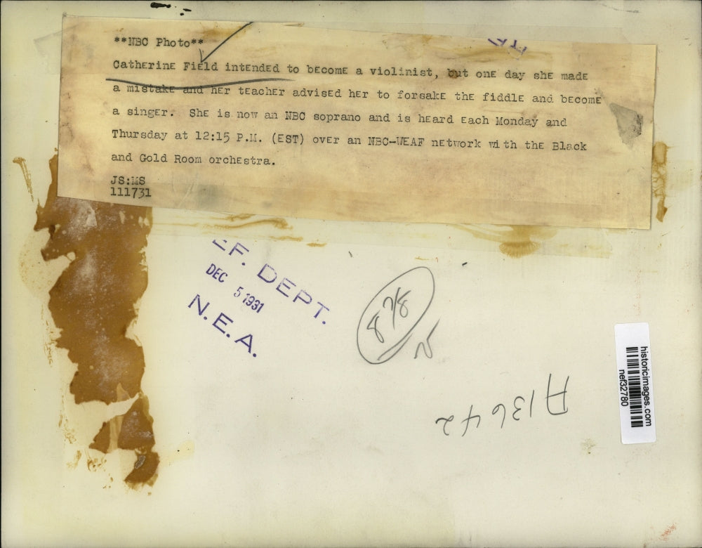 1931 Press Photo Catherine Field, Singer - nef32780