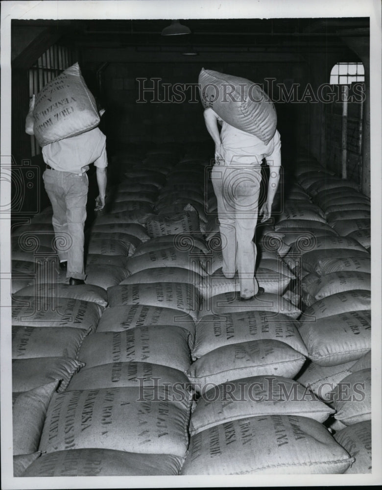 Load image into Gallery viewer, 1949 Press Photo Green Coffee comes ashore at New York City - nef32795
