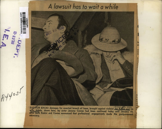 1938 Press Photo Adele and Jan Rubini in Lease Lawsuit with Jerome Cowan