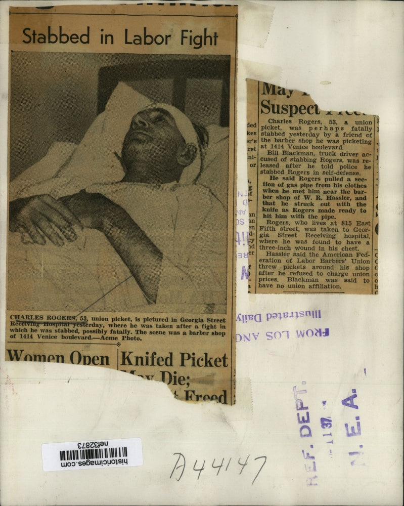 1937 Press Photo Charles Rogers in Georgia Street Receiving Hospital in Strike