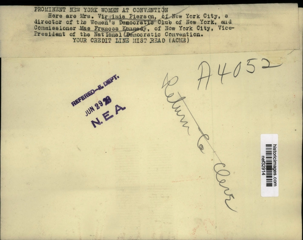 1929 Press Photo Virginia Pierson, Frances Kennedy at National Democratic Conv.