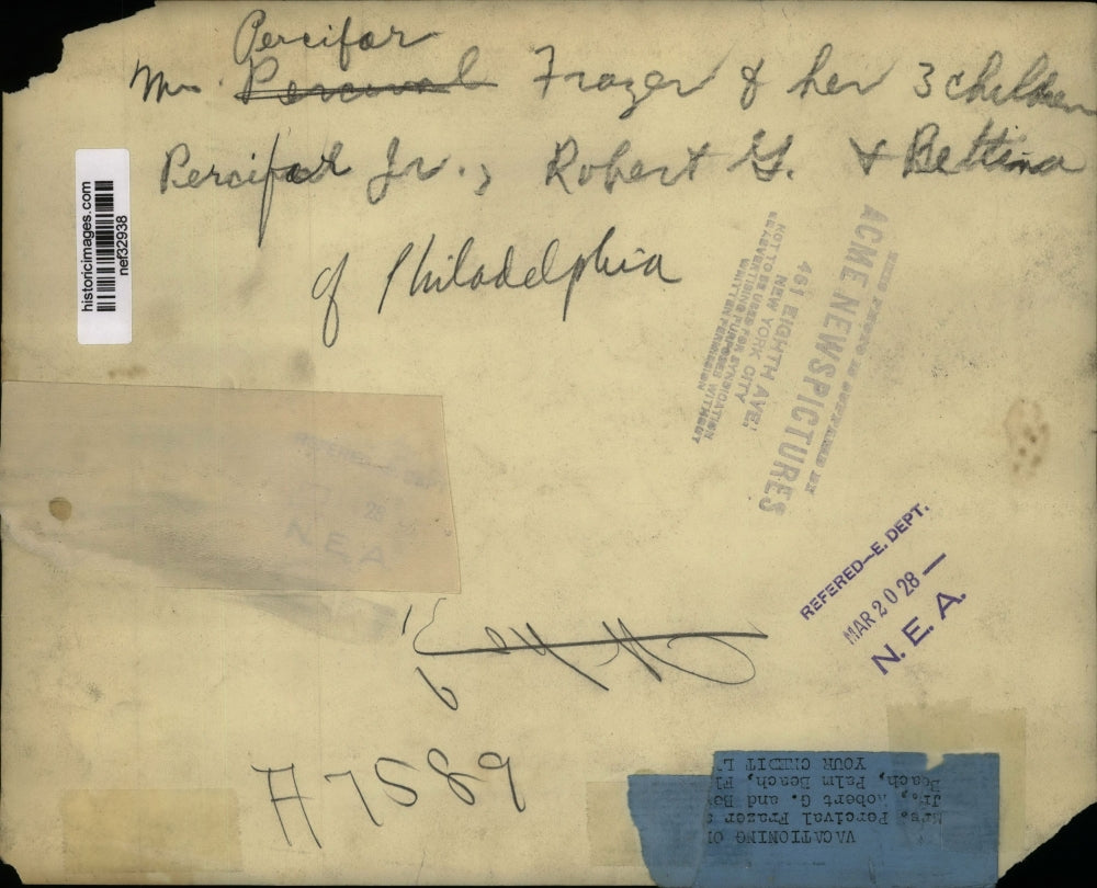 1928 Press Photo Mrs. Percifor Frazer and Her Kids, Rob, Bettina, and P. Jr.