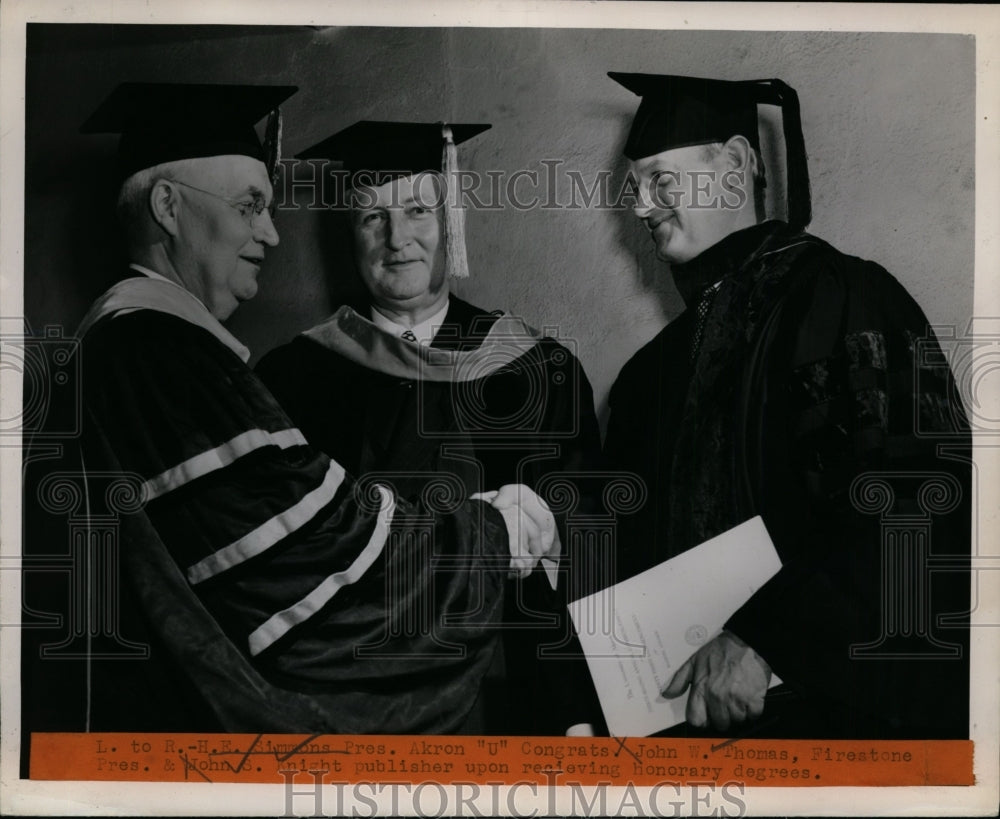 1945 Press Photo John W. Thomas, John S. Knight Given Akron University Degrees