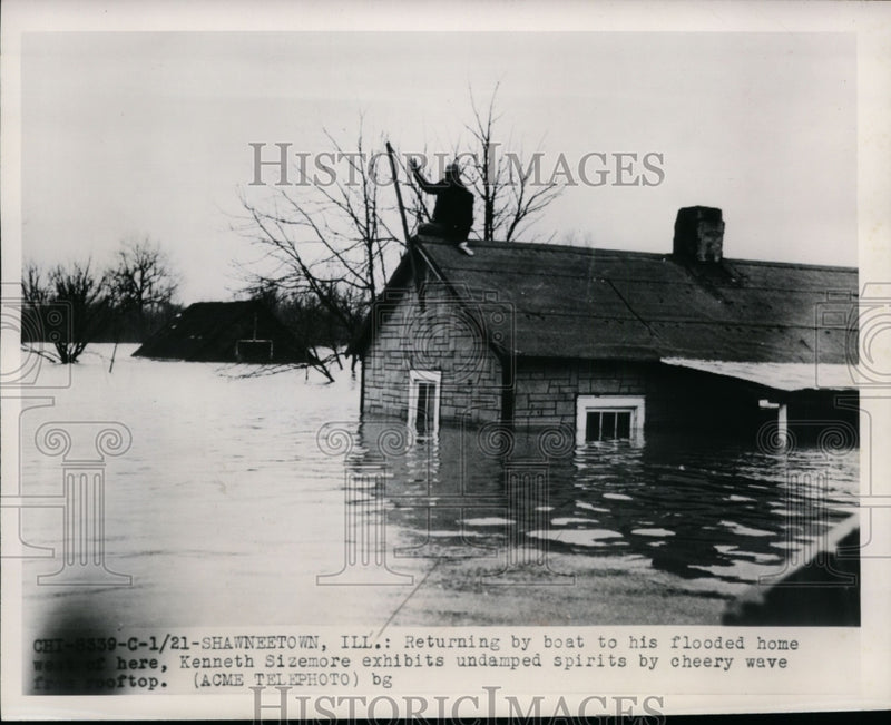 Load image into Gallery viewer, 1950 Press Photo Kenneth Sizemore Exhibits Undamped Spirits by Cheery Wave
