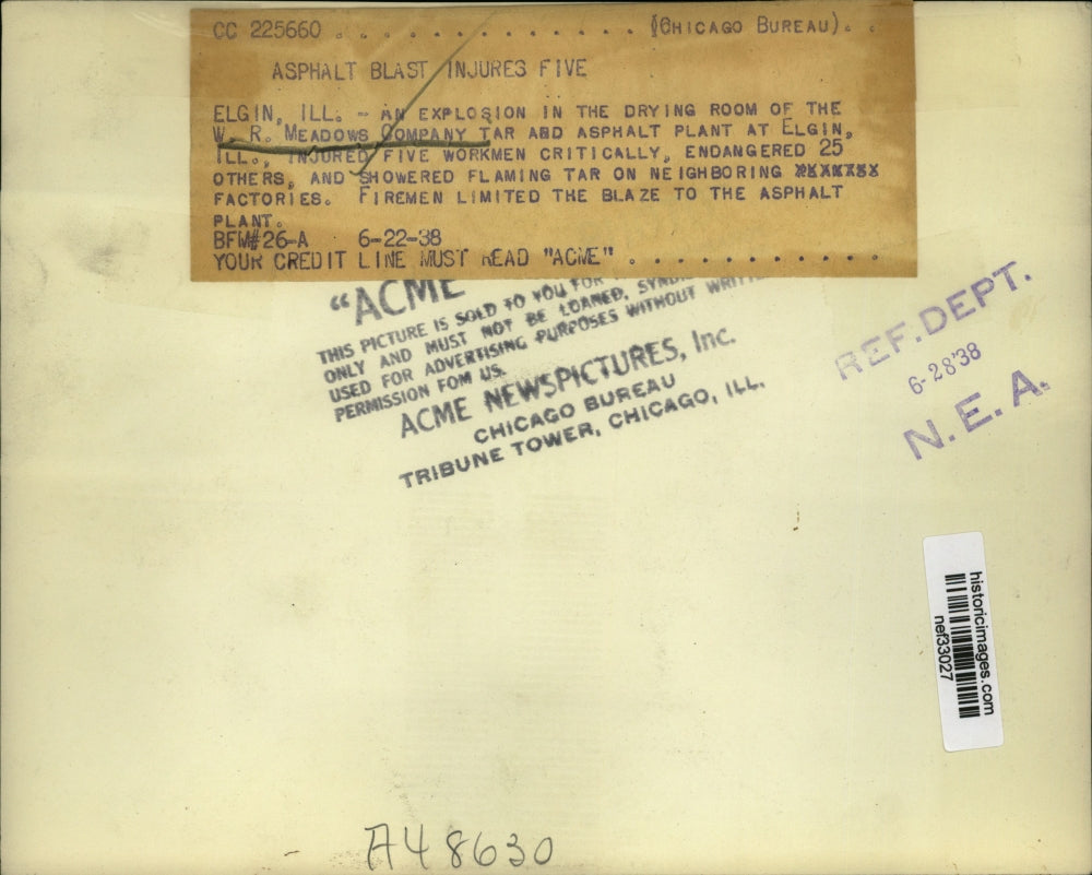 1938 Press Photo Explosion In Drying Room of W.R. Meadows Company Tar & Asphalt