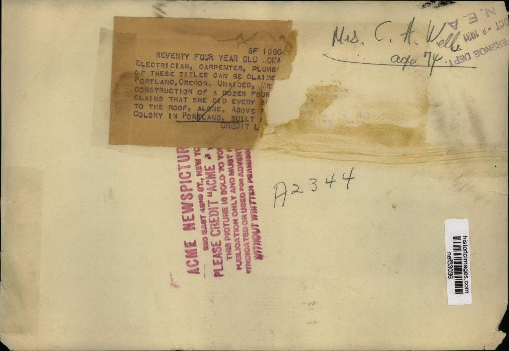 1931 Press Photo Mrs C.A. Wells Claims She Did all Work to Home - nef33036