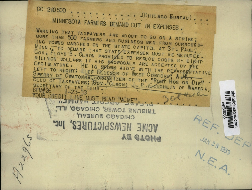 1933 Press Photo More Than 500 Farmers Marched on State Capitol at St. Paul Minn