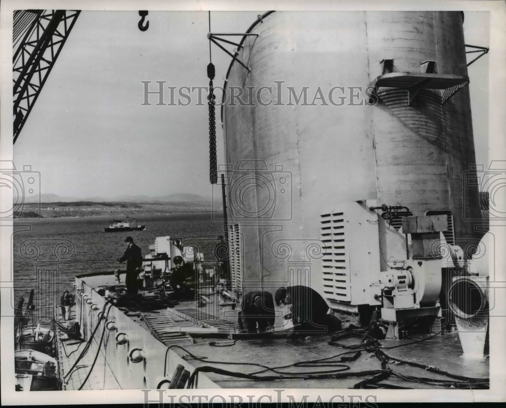 1955 Press Photo Construction Complete on New Car Ferry at Shipyard Lauzon Quebe