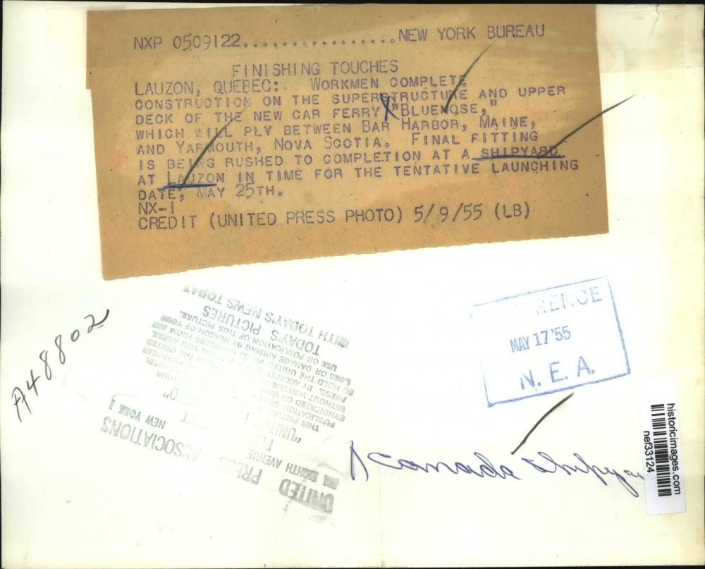 1955 Press Photo Construction Complete on New Car Ferry at Shipyard Lauzon Quebe