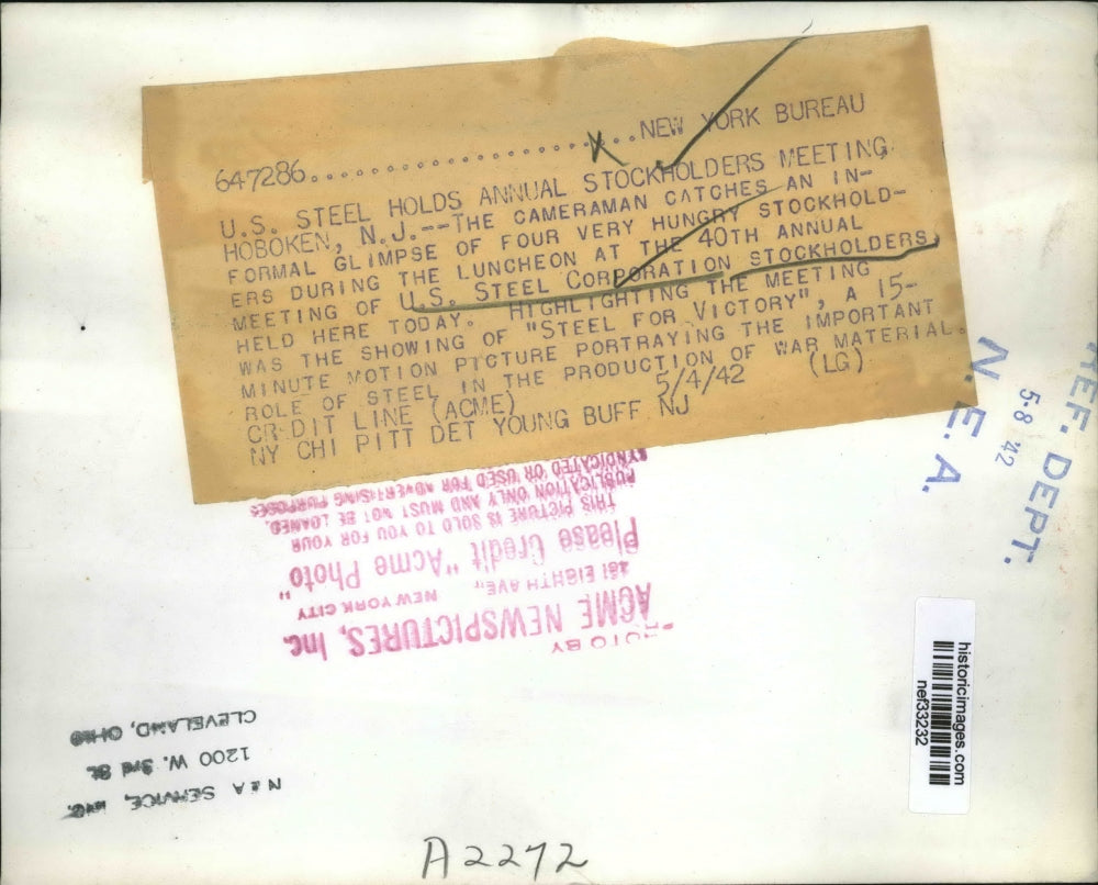 1942 Press Photo 40th Annual meeting of U.S. Steel Corp. Stockholders