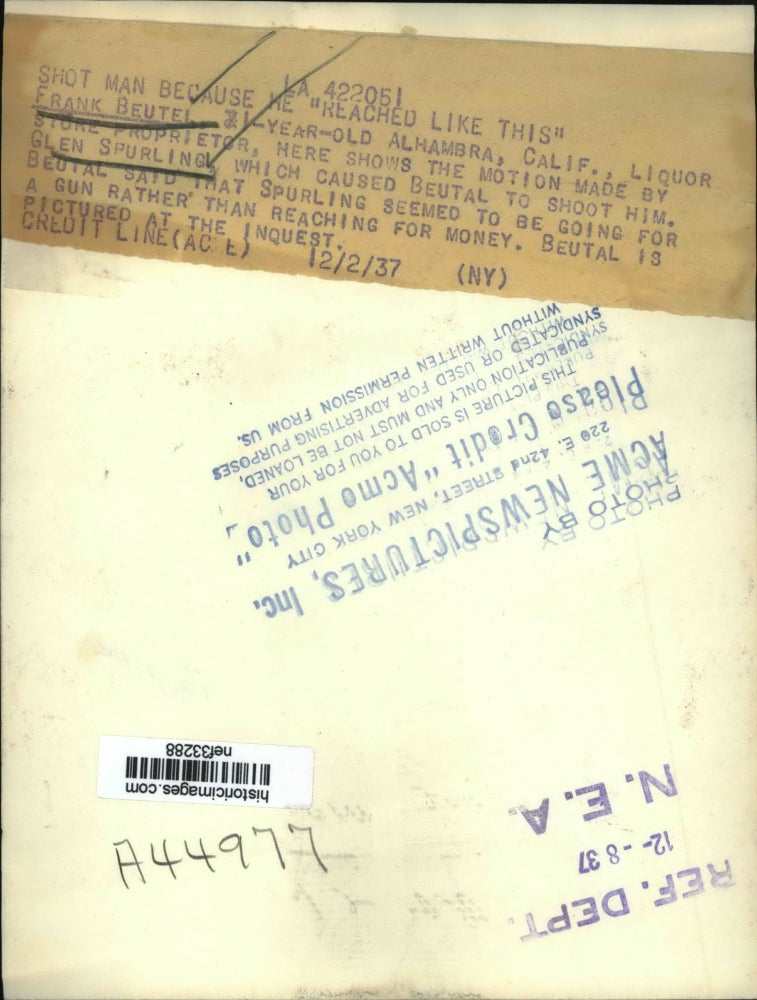 1937 Press Photo Frank Beutel Testifies His Reason for Shooting Customer