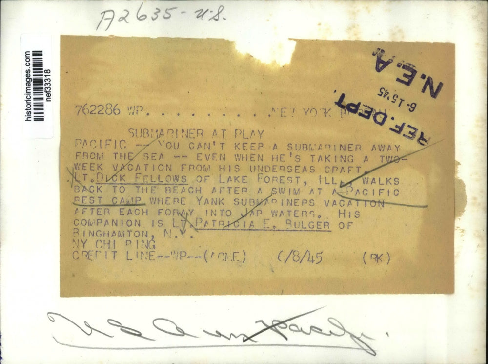 1945 Press Photo Lieutenant Dick Fellows, Patricia E. Bulger @ Pacific Rest Camp