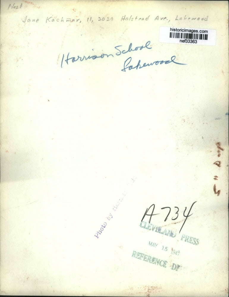 1947 Press Photo Girl Student Jane Kachmar at Harrison School, Lakewood, Ohio