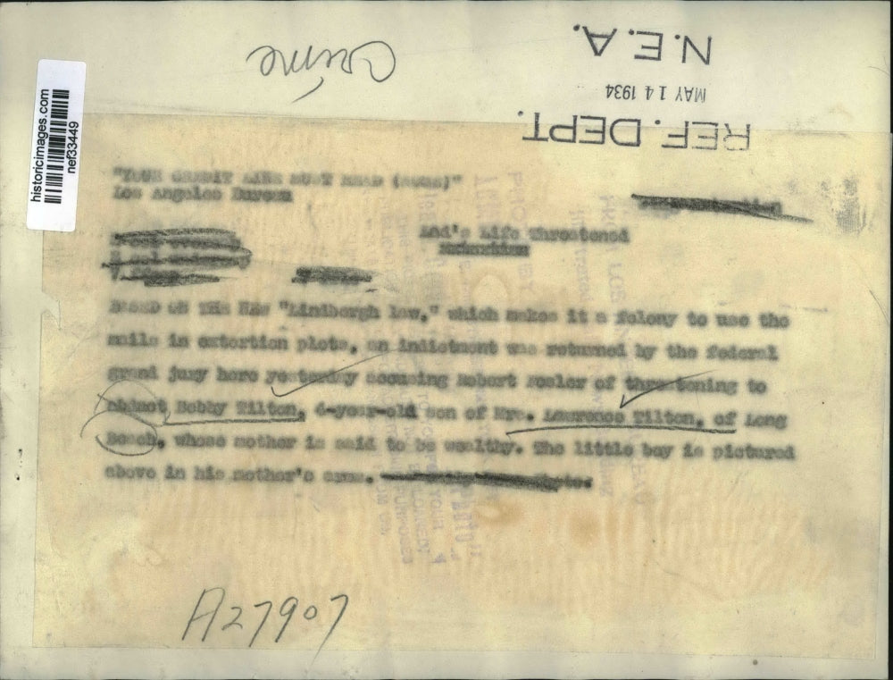 1934 Press Photo Mrs. Lawrence tilson & Son Bobby - nef33449