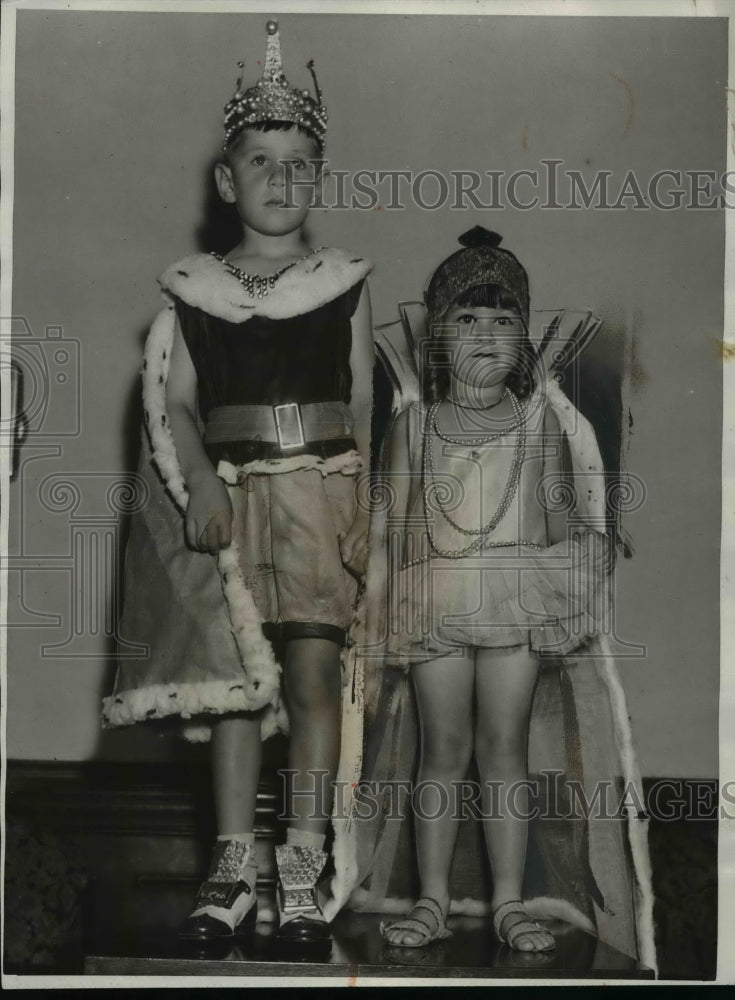 1932 Press Photo Leland Reeve, Carolyn Jeanne Mela, King & queen of Babyland