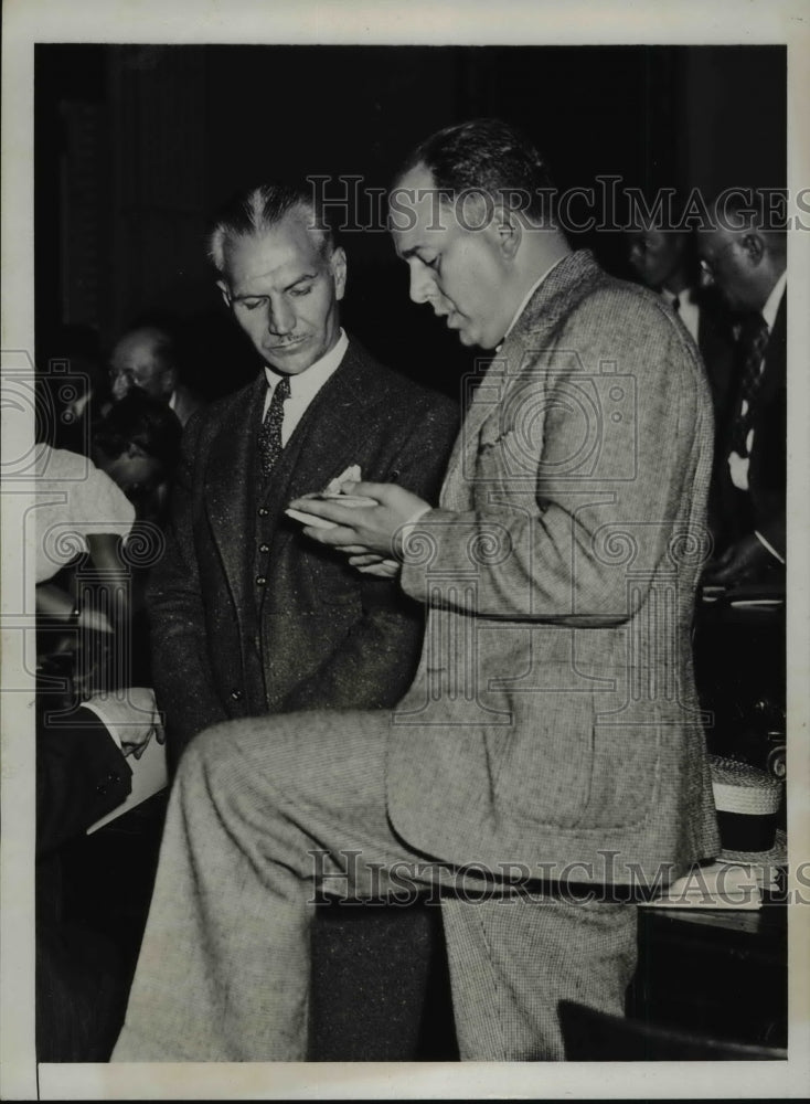 Load image into Gallery viewer, 1934 Press Photo R.A. Russell, Eugene Underwood at Morro Castle Inquiry, NY
