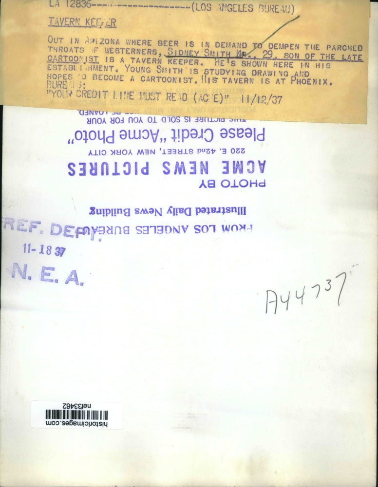 1937 Press Photo Sidney Smith, Phoenix Bartender - nef33462